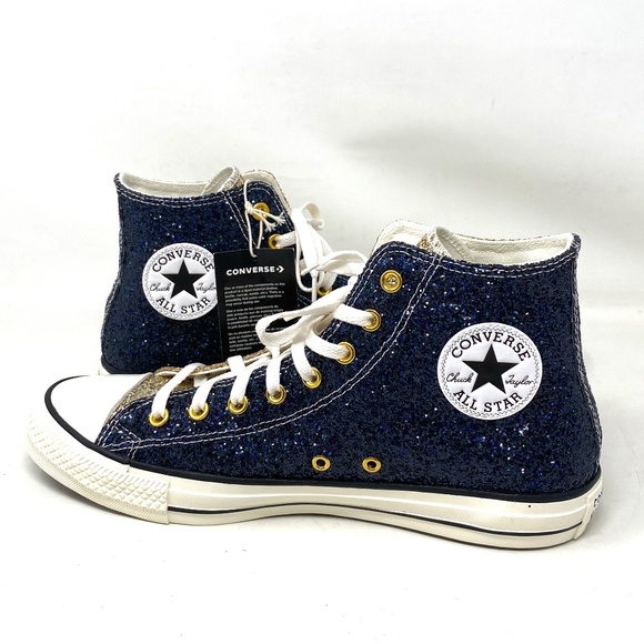 Converse Chuck Taylor High Blue Yellow Glitter Men’s Sneakers Custom 173144C-YBU - Picture 3 of 11